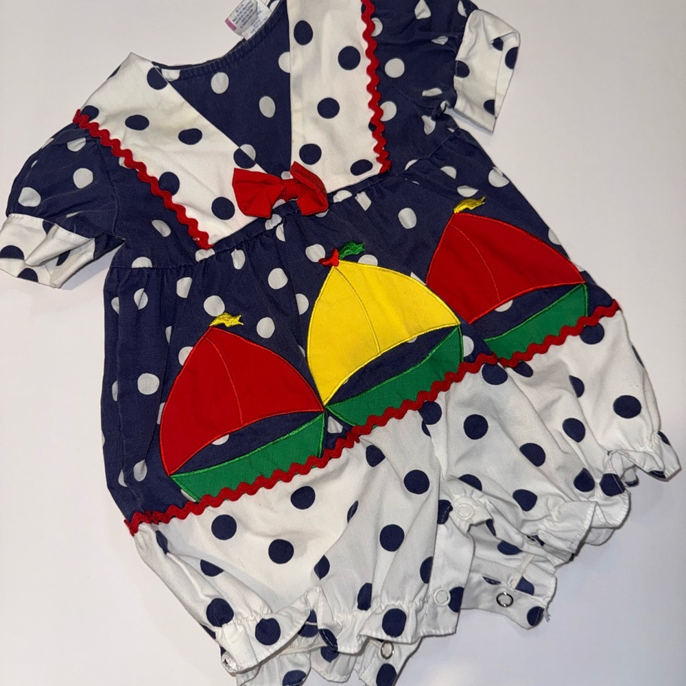 Vtg Polka Dot Sailboat Baby Romper